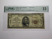 Load image into Gallery viewer, $5 1929 Valley Falls Kansas KS National Currency Bank Note Bill #11816 F15 PMG