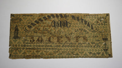 $.50 1862 Greensboro North Carolina NC Obsolete Currency Bank Bill! Mutual Bank