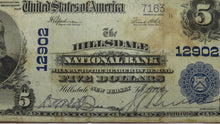 Load image into Gallery viewer, $5 1902 Hillsdale New Jersey NJ National Currency Bank Note Bill Ch. #12902 RARE