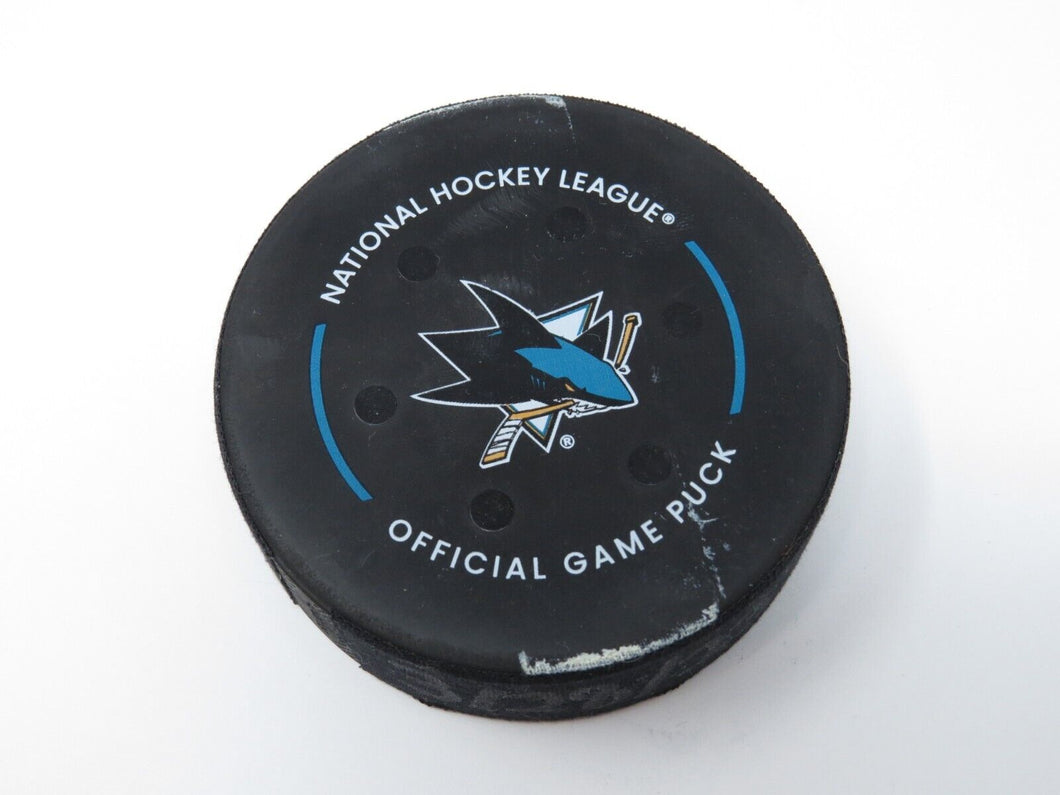 2022-23 Winnipeg Jets San Jose Sharks Game Used NHL Tracker Puck -Reimer Shutout