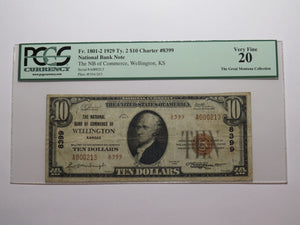 $10 1929 Wellington Kansas National Currency Bank Note Bill Ch #8399 VF20 PCGS