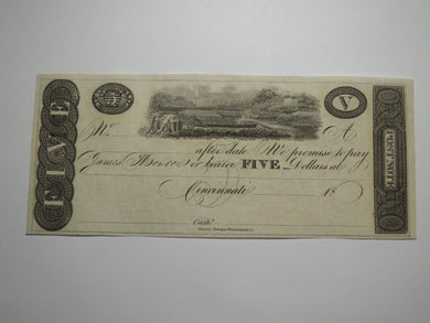 $5 18__ Cincinnati Ohio Obsolete Currency Bank Note Bill Remainder Post Note UNC