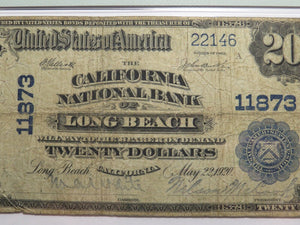 $20 1902 Long Beach California National Currency Bank Note Bill #11873 F15 PMG