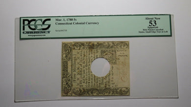 1780 Five Shillings Connecticut CT Colonial Currency Note Bill NEW53 PCGS 5s