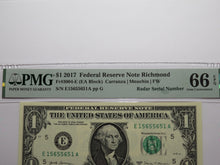 Load image into Gallery viewer, $1 2017 Radar Serial Number Federal Reserve Currency Bank Note Bill PMG UNC66EPQ