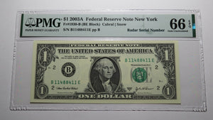 $1 2003 Radar Serial Number Federal Reserve Currency Bank Note Bill PMG UNC66EPQ