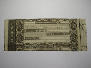$5 18__ Windsor Vermont Obsolete Currency Bank Note Bill Remainder UNC+ Miscut