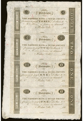 $1-$1-$2-$3 1810's Hulme Ville Pennsylvania Obsolete Currency Uncut Bank Notes