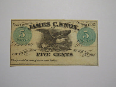 $.05 1862 Knox Corners New York NY Obsolete Currency Bank Note Bill Oneida Co.