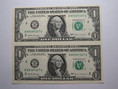 $1 2017 Uncut New York BEP Uncirculated Currency Sheet 2 Federal Reserve Notes