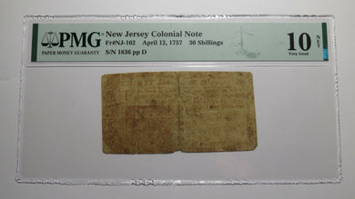 1757 Thirty Shillings New Jersey NJ Colonial Currency Bank Note Bill PMG 30s