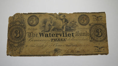 $3 1838 West Troy New York NY Obsolete Currency Bank Note Bill! Watervliet Bank