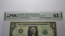Load image into Gallery viewer, $1 1988 Radar Serial Number Federal Reserve Currency Bank Note Bill PMG UNC63EPQ