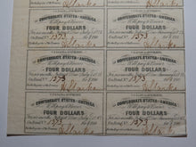 Load image into Gallery viewer, $4 1861 Confederate Bond Coupon Certificate Uncut Sheet Currency Bank Note Bill