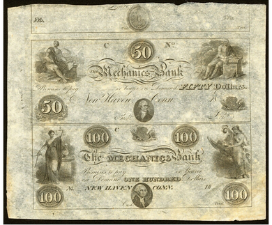 $50-$100 1860's New Haven Connecticut Obsolete Currency Uncut Sheet Bank Notes