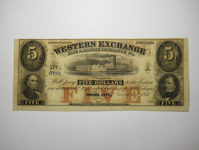 $5 1857 Omaha City Nebraska NE Obsolete Currency Bank Note Bill! CU+ Condition!
