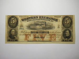 $5 1857 Omaha City Nebraska NE Obsolete Currency Bank Note Bill! CU+ Condition!
