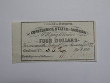 Load image into Gallery viewer, $4 1861 Confederate Bond Coupon Certificate Currency Bank Note Bill UNC
