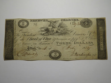 $3 1832 Utica New York NY Obsolete Currency Bank Note Bill Bank of Utica