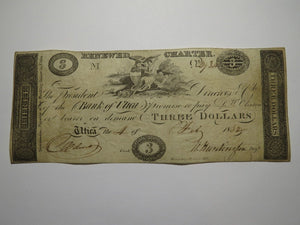 $3 1832 Utica New York NY Obsolete Currency Bank Note Bill Bank of Utica