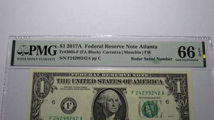 $1 2017 Radar Serial Number Federal Reserve Currency Bank Note Bill PMG UNC66EPQ
