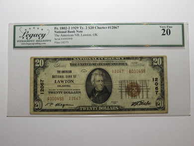 $20 1929 Lawton Oklahoma OK National Currency Bank Note Bill #12067 VF20 Legacy
