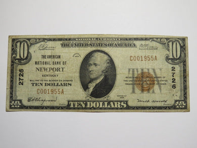 $10 1929 Newport Kentucky KY National Currency Bank Note Bill Charter #2726 Fine
