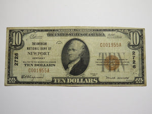 $10 1929 Newport Kentucky KY National Currency Bank Note Bill Charter #2726 Fine