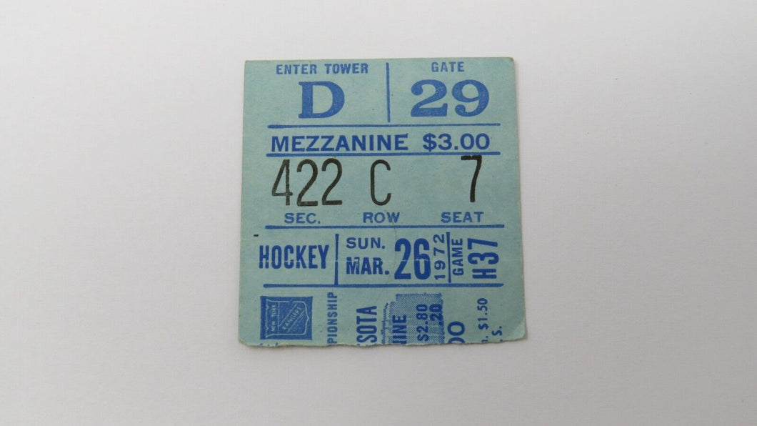 March 26, 1972 New York Rangers Vs Minnesota North Stars NHL Hockey Ticket Stub!