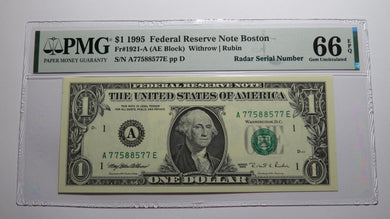 $1 1995 Radar Serial Number Federal Reserve Currency Bank Note Bill PMG UNC66EPQ