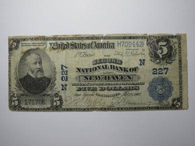 $5 1902 New Haven Connecticut CT National Currency Bank Note Bill Ch. #227 RARE