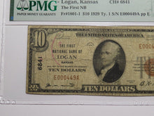 Load image into Gallery viewer, $10 1929 Logan Kansas KS National Currency Bank Note Bill Charter #6841 F12 PMG