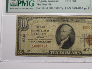 $10 1929 Logan Kansas KS National Currency Bank Note Bill Charter #6841 F12 PMG