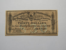 Load image into Gallery viewer, $30 1864 Confederate Bond Coupon Certificate Currency Bank Note Bill UNC