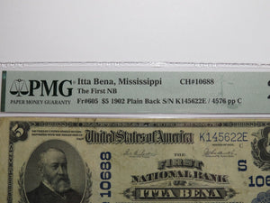 $5 1902 Itta Bena Mississippi National Currency Bank Note Bill #10688 PMG VF25
