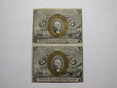 1863 $.05 Second Issue Uncut Pair Fractional Currency Obsolete Postage Note AU