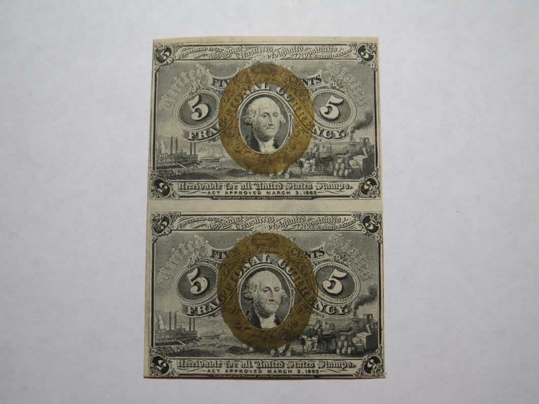 1863 $.05 Second Issue Uncut Pair Fractional Currency Obsolete Postage Note AU