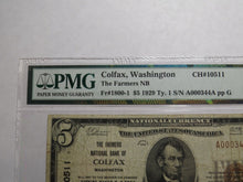 Load image into Gallery viewer, $5 1929 Colfax Washington WA National Currency Bank Note Bill Ch. #10511 F15 PMG