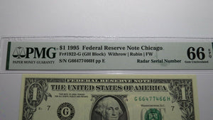 $1 1995 Radar Serial Number Federal Reserve Currency Bank Note Bill PMG UNC66EPQ