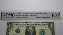 Load image into Gallery viewer, $1 2003 Repeater Serial Number Federal Reserve Currency Bank Note Bill PMG UNC67