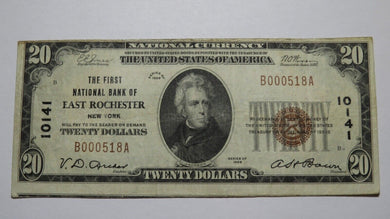 $20 1929 East Rochester New York NY National Currency Bank Note Bill #10141 VF++