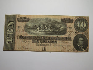 $10 1864 Richmond Virginia VA Confederate Currency Bank Note Bill RARE T68 VF