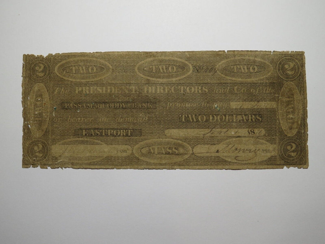 $2 1819 Eastport Maine ME Obsolete Currency Bank Note Bill Passamaquoddy Bank