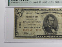 Load image into Gallery viewer, $5 1929 Hackettstown New Jersey NJ National Currency Bank Note Bill Ch #1259 F15