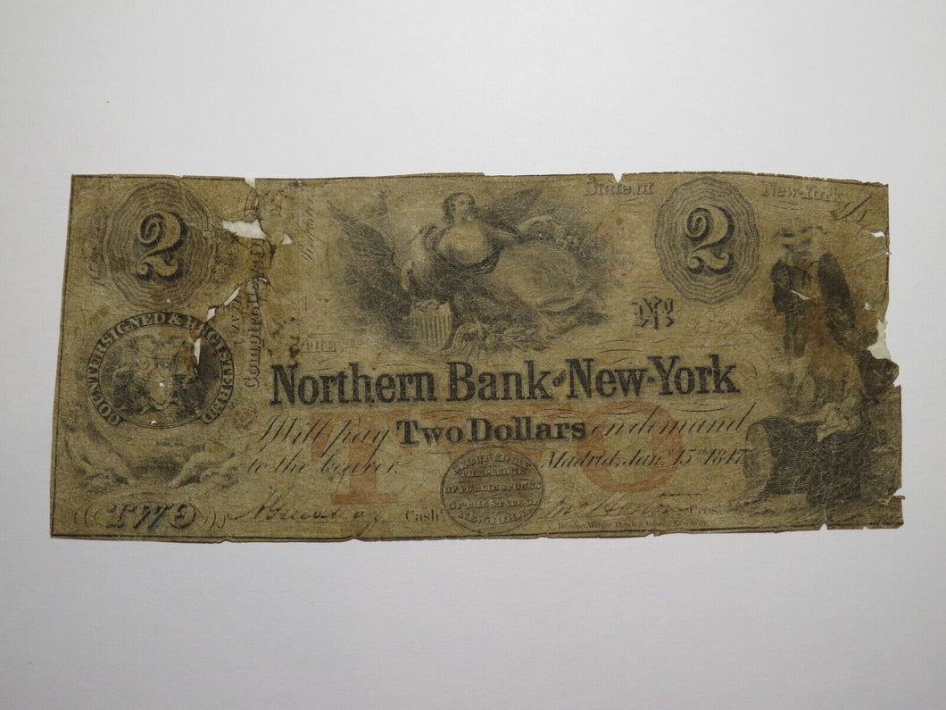 $2 1847 Madrid New York NY Obsolete Currency Bank Note Bill Northern Bank of NY