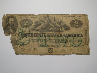 $2 1862 Richmond Virginia VA Confederate Currency Bank Note Bill T42 USA Type-42