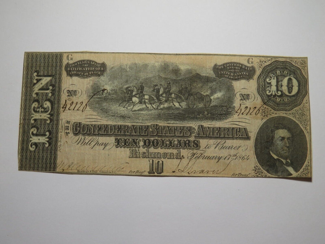 $10 1864 Richmond Virginia VA Confederate Currency Bank Note Bill RARE T68 Fine+