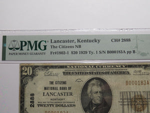 $20 1929 Lancaster Kentucky National Currency Bank Note Bill Ch. #2888 VF25 PMG