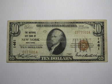 $10 1929 New York City NY National Currency Bank Note Bill Charter #1461 FINE
