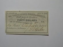 Load image into Gallery viewer, $40 1861 Confederate Bond Coupon Certificate Currency Bank Note Bill UNC